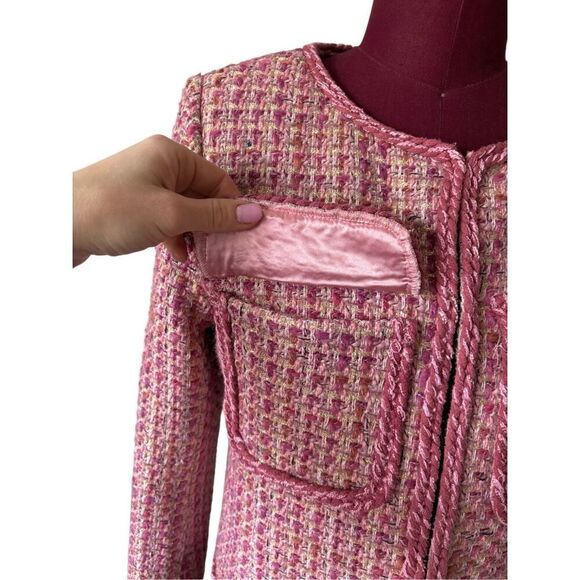 By Anthropologie Slim Tweed Jacket Pink size S Blazer - Picture 13 of 15